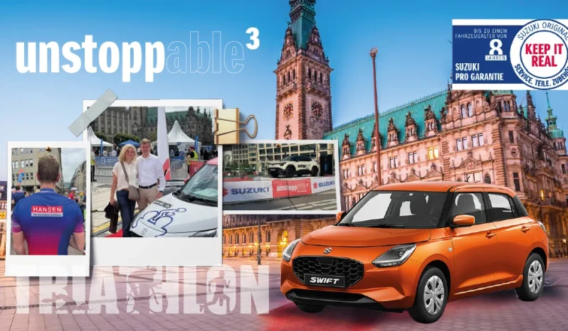 Suzuki Swift – Triathlon-Hansen-Deal unstoppable³ vor dem Hamburger Rathaus